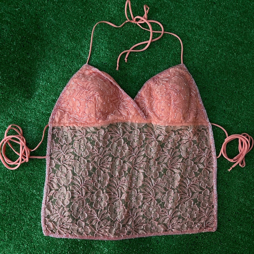 Y2K beaded lace tank top